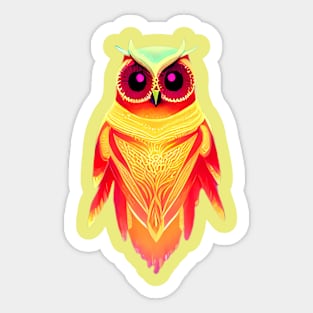 Vivid Red and Yellow Symmetrical Owl Sticker